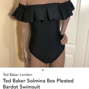 Ted Baker Black Ruffle Off-Shoulder Swimsuit